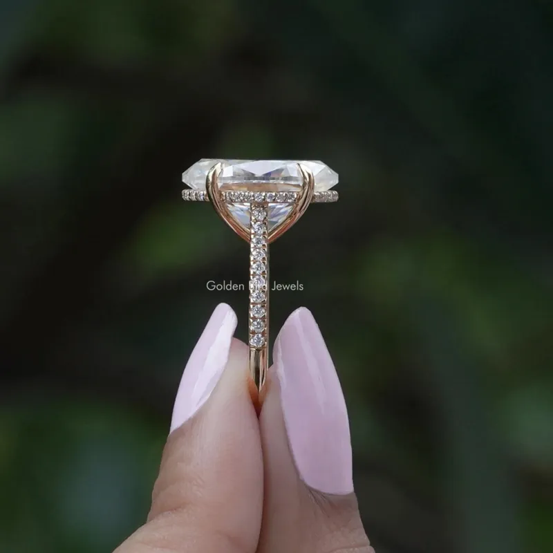 Oval Cut Hidden Halo Moissanite Engagement Ring vy 2
