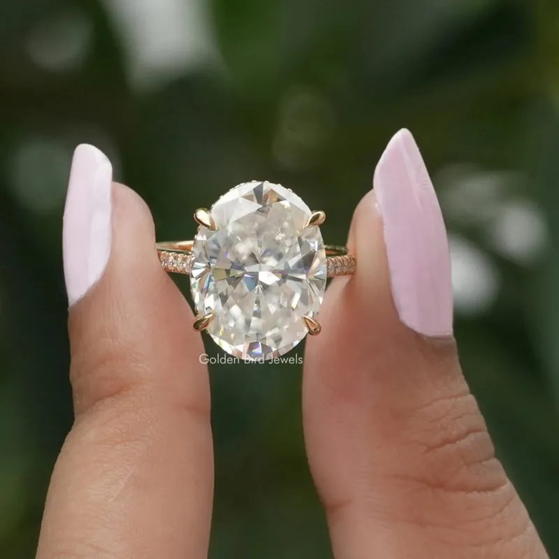 Oval Cut Hidden Halo Moissanite Engagement Ring oval cut engagement ring