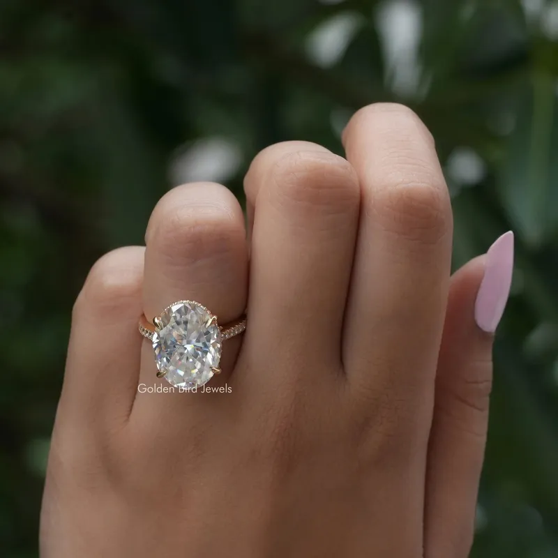 Oval Cut Hidden Halo Moissanite Engagement Ring vy 3