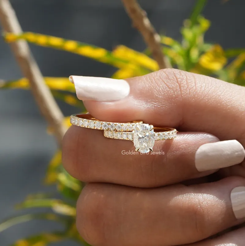 Oval Cut Hidden Halo Ring With Matching Eternity Band vy 4