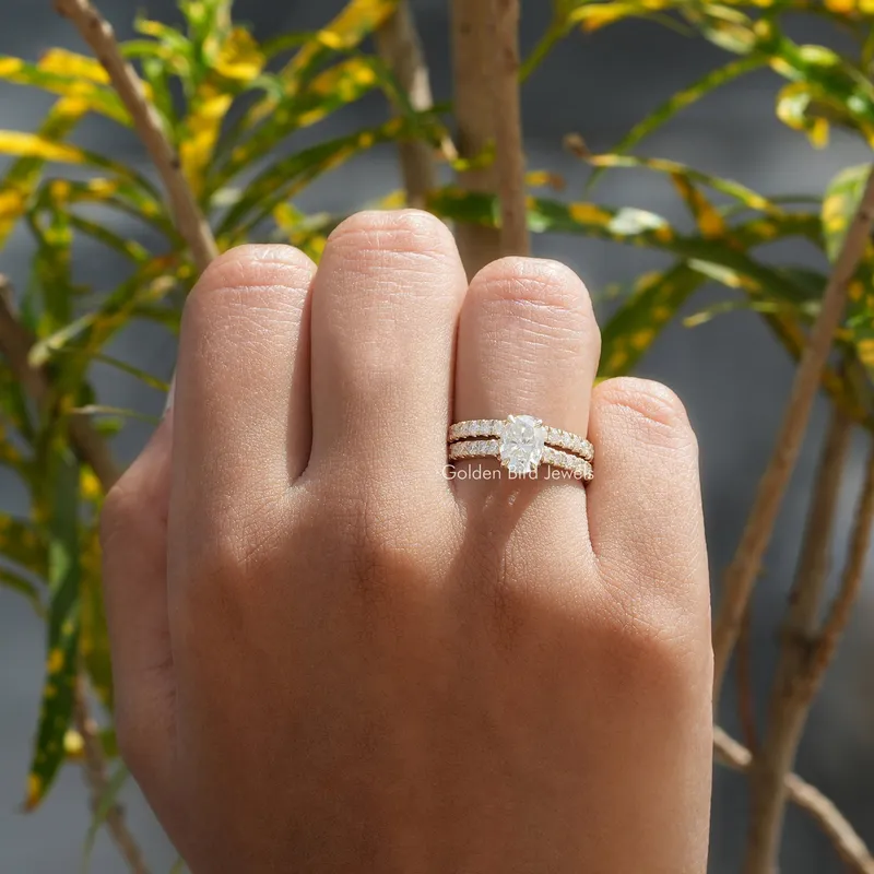 Oval Cut Hidden Halo Ring With Matching Eternity Band vy 5