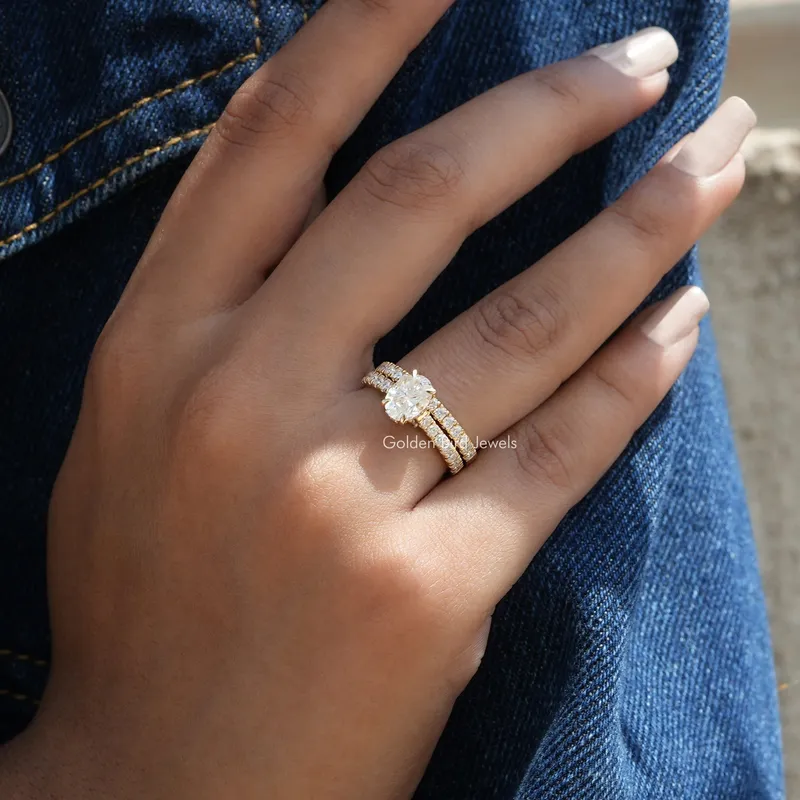 Oval Cut Hidden Halo Ring With Matching Eternity Band vy 3