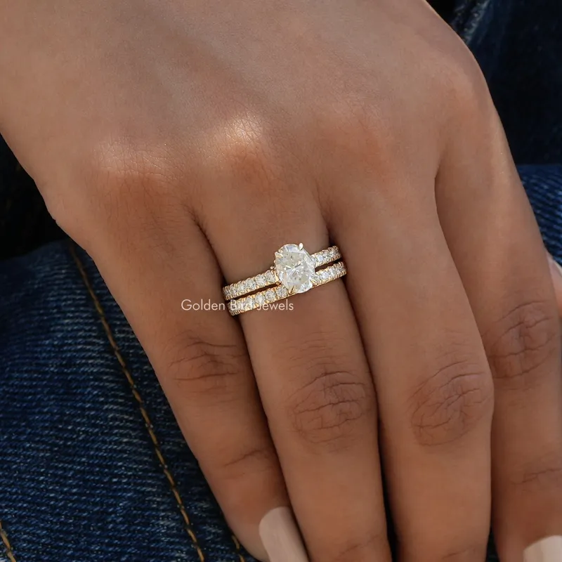 Oval Cut Hidden Halo Ring With Matching Eternity Band oval cut engagement ring