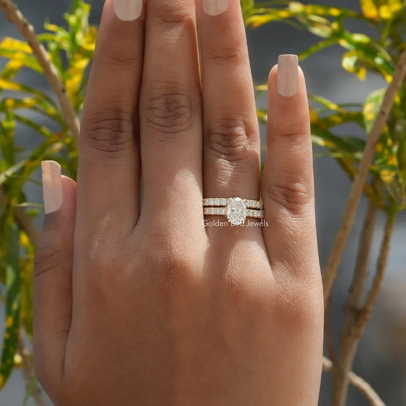 Oval Cut Hidden Halo Ring With Matching Eternity Band vy 8