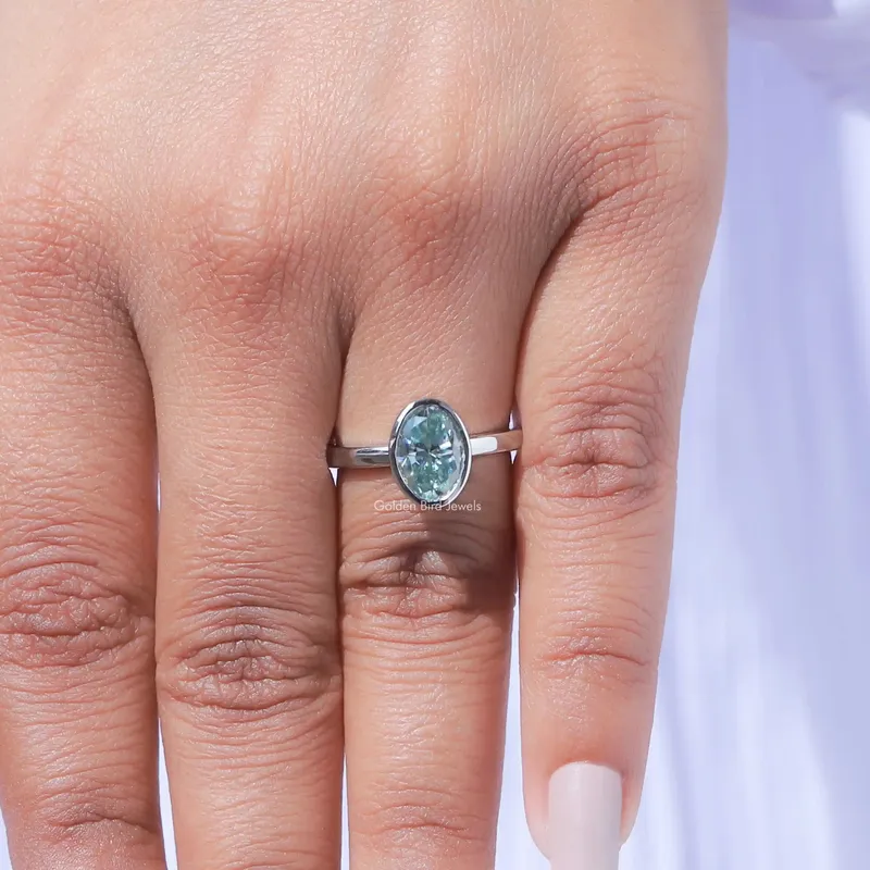 Oval Cut Moissanite Bezel Setting Solitaire Engagement Ring vy 7