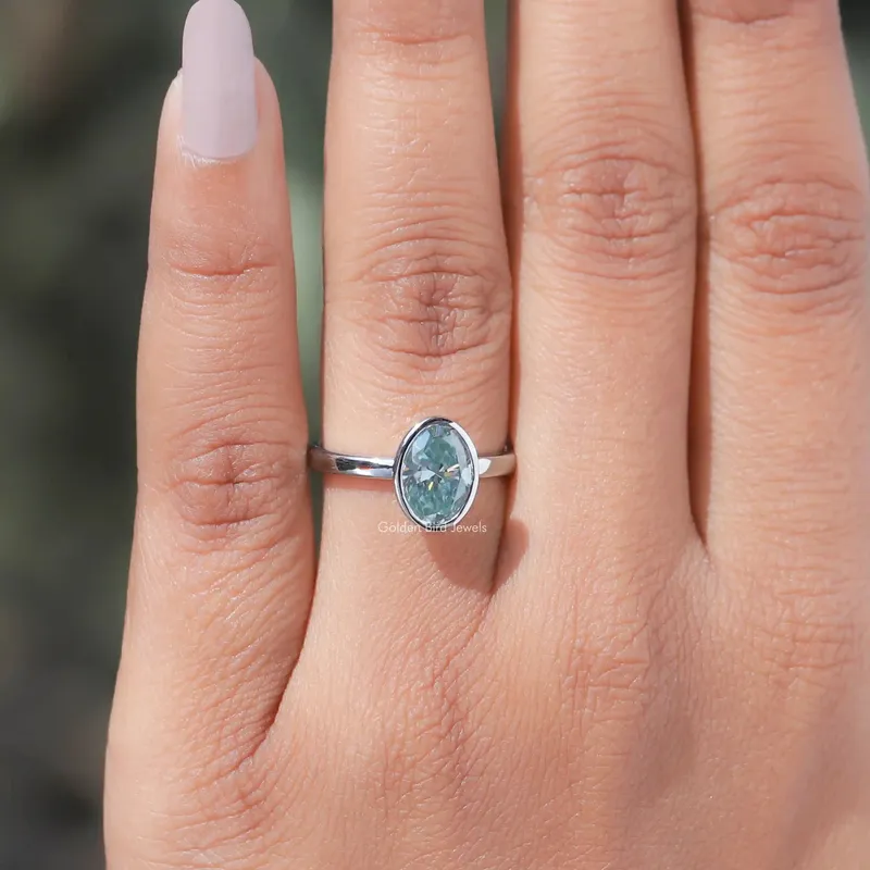 Oval Cut Moissanite Bezel Setting Solitaire Engagement Ring vy 5