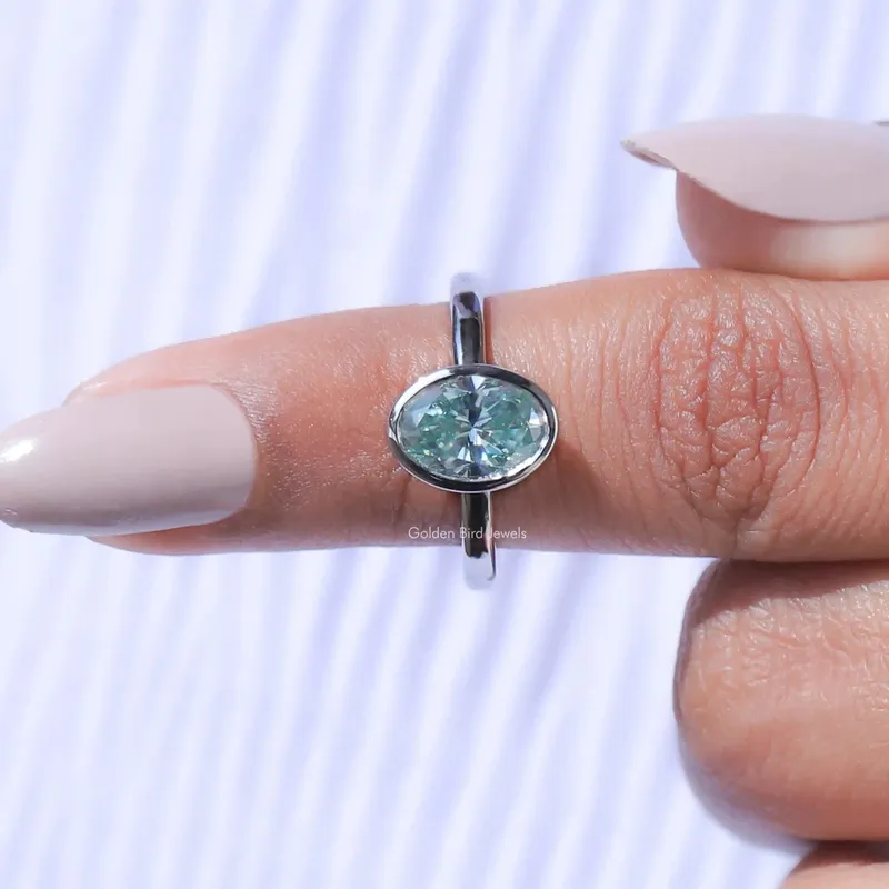 Oval Cut Moissanite Bezel Setting Solitaire Engagement Ring vy 6