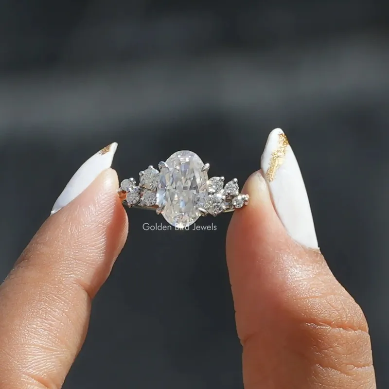 Oval Cut Moissanite Cluster Engagement Ring oval cut engagement ring