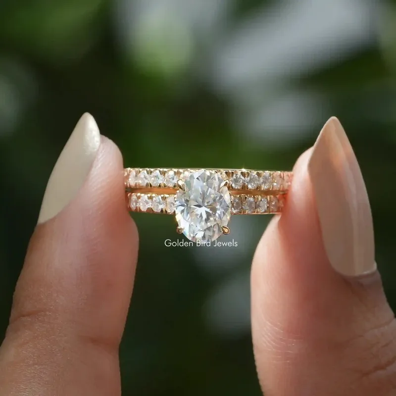 Oval Cut Moissanite Engagement Ring Set oval cut engagement ring