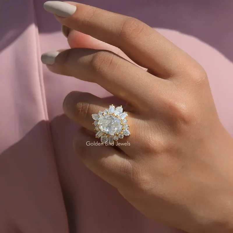 Oval Cut Moissanite Halo Engagement Ring view 3