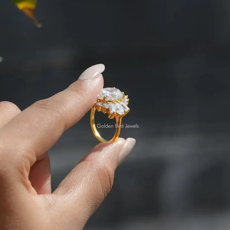 Oval Cut Moissanite Halo Engagement Ring view 11