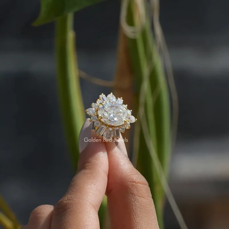 Oval Cut Moissanite Halo Engagement Ring view 10