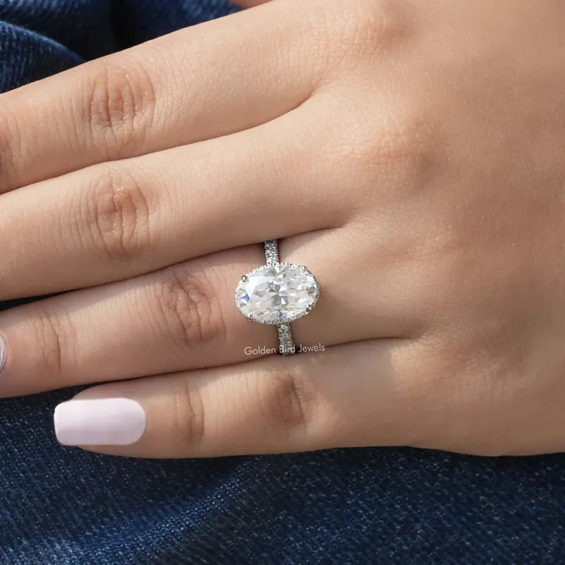 Oval Cut Moissanite Hidden Halo Engagement Ring vy 6