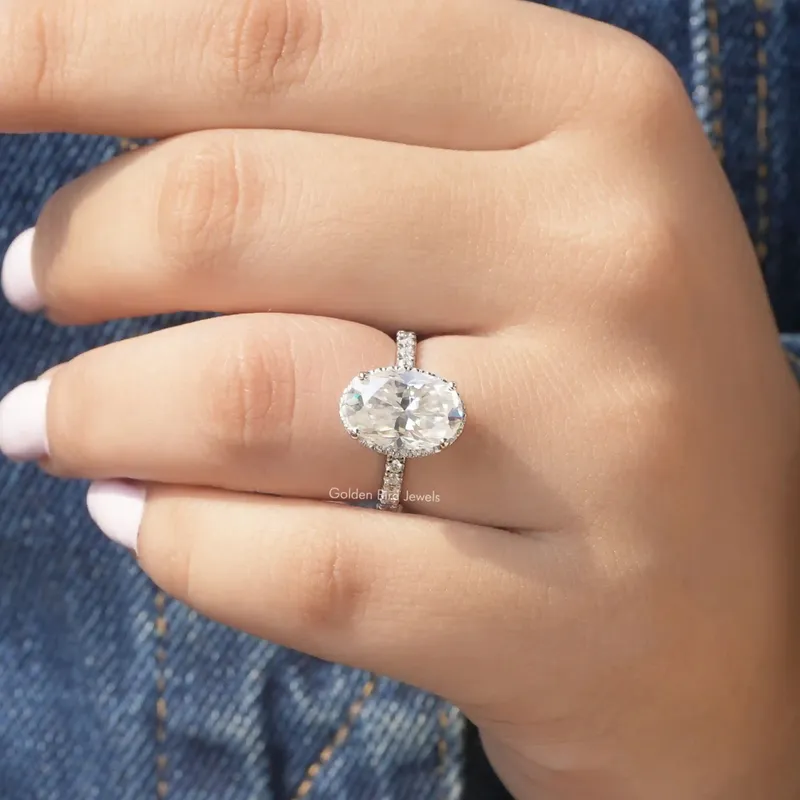 Oval Cut Moissanite Hidden Halo Engagement Ring vy 4