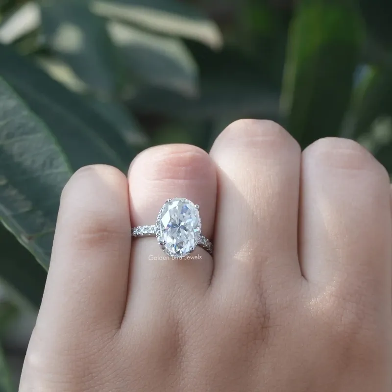 Oval Cut Moissanite Hidden Halo Engagement Ring vy 7
