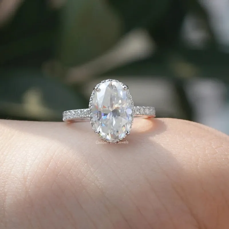 Oval Cut Moissanite Hidden Halo Engagement Ring vy 3