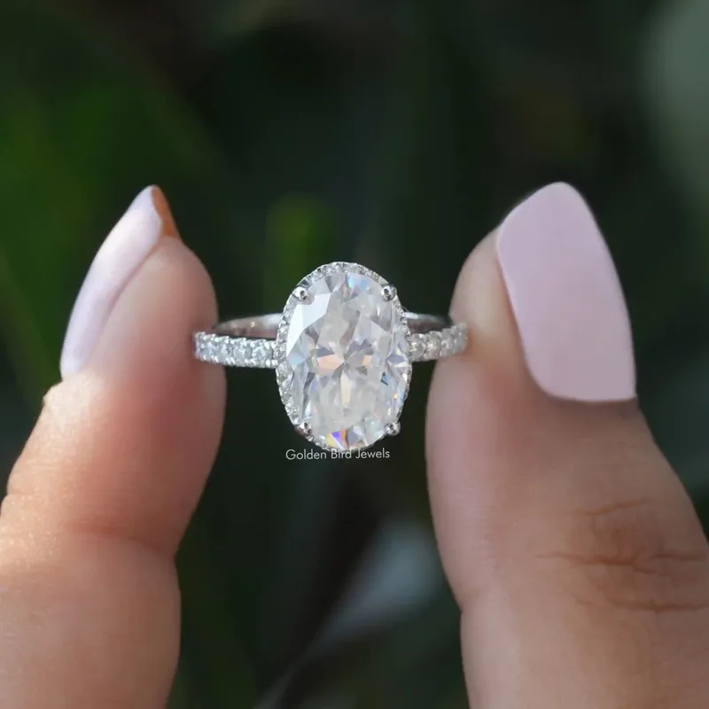 Oval Cut Moissanite Hidden Halo Engagement Ring oval cut engagement ring
