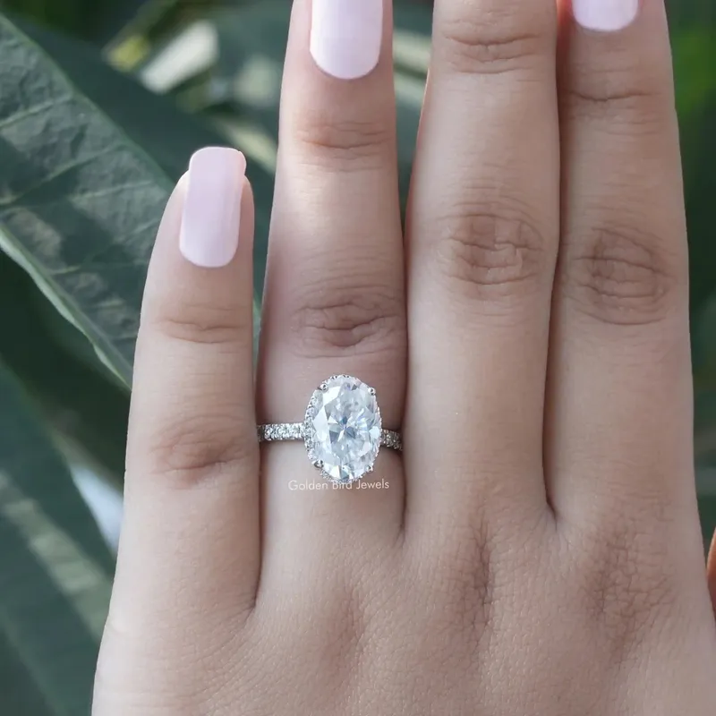 Oval Cut Moissanite Hidden Halo Engagement Ring vy 8