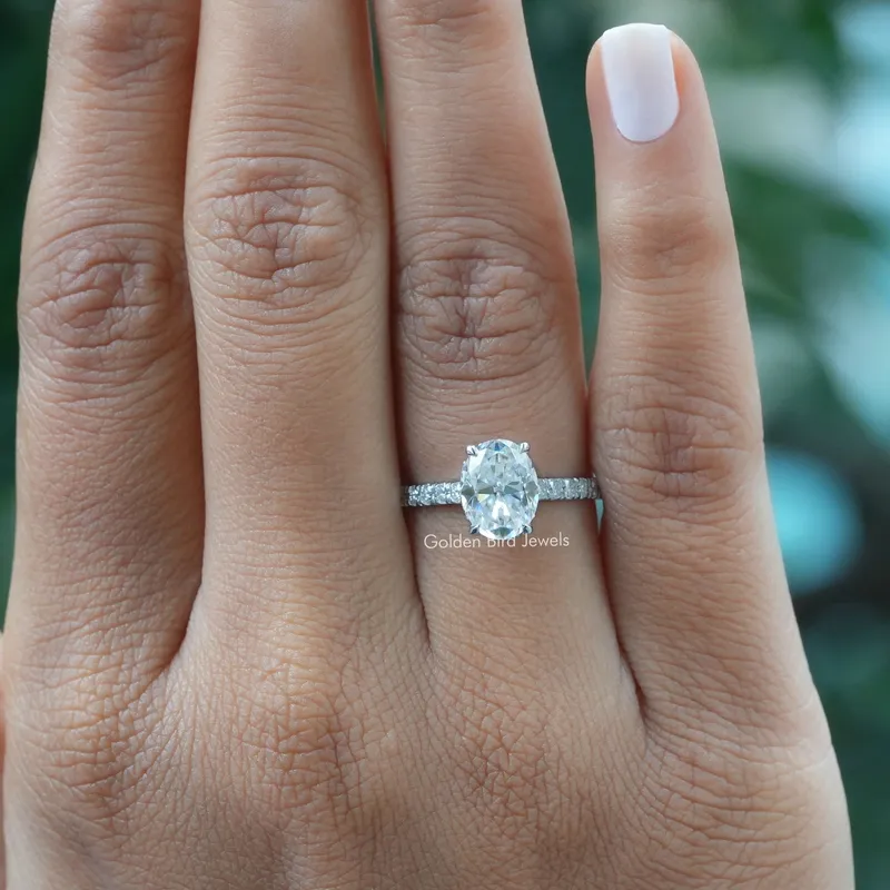 Oval Cut Moissanite Hidden Halo Ring view 6