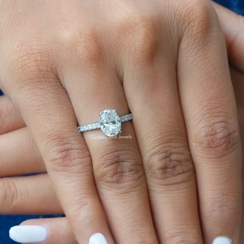 Oval Cut Moissanite Hidden Halo Ring view 4