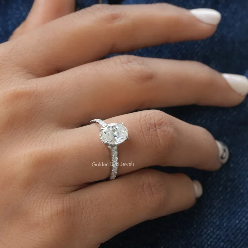 Oval Cut Moissanite Hidden Halo Ring view 5