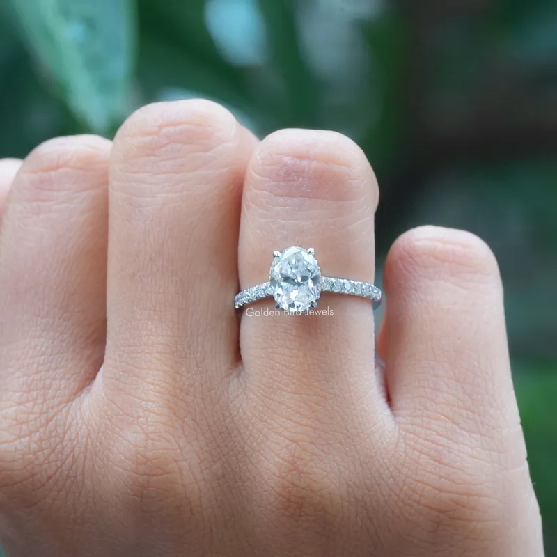 Oval Cut Moissanite Hidden Halo Ring view 8