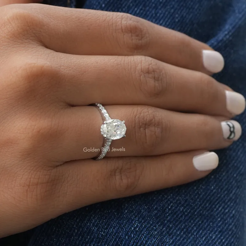 Oval Cut Moissanite Hidden Halo Ring view 7