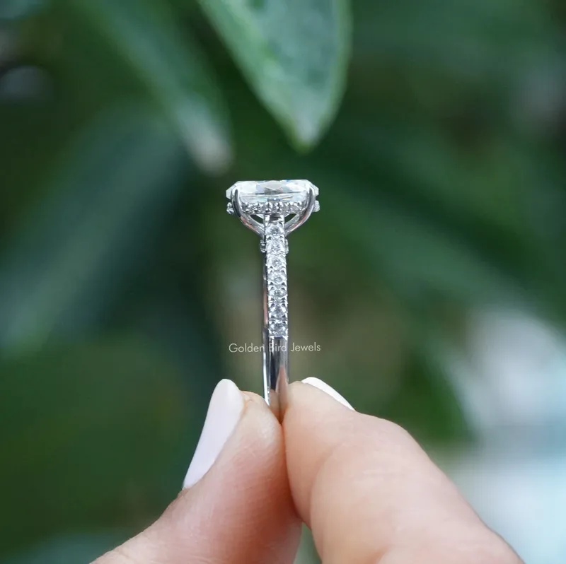 Oval Cut Moissanite Hidden Halo Ring view 2