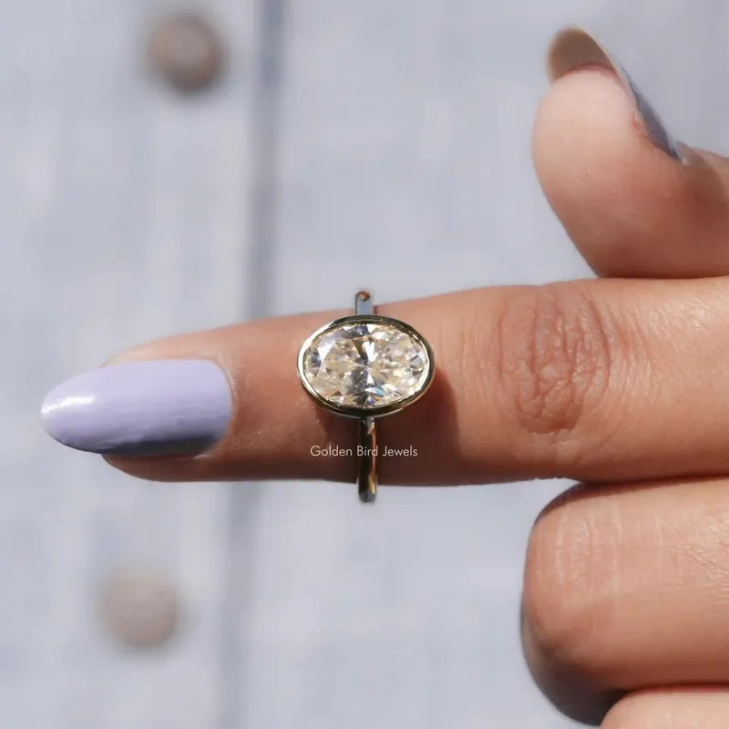 Oval Cut Moissanite Solitaire Bezel Set Engagement Ring vy 6