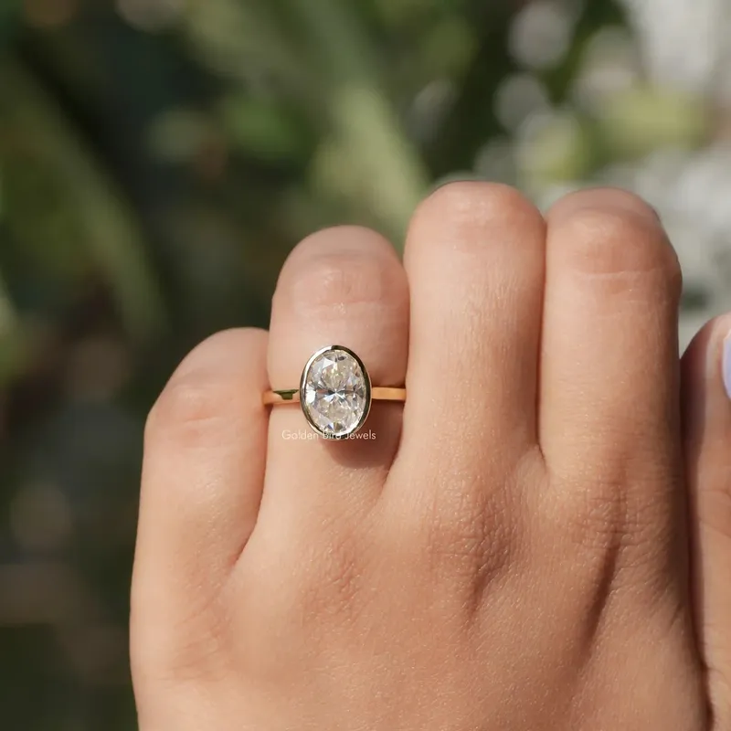 Oval Cut Moissanite Solitaire Bezel Set Engagement Ring vy 4