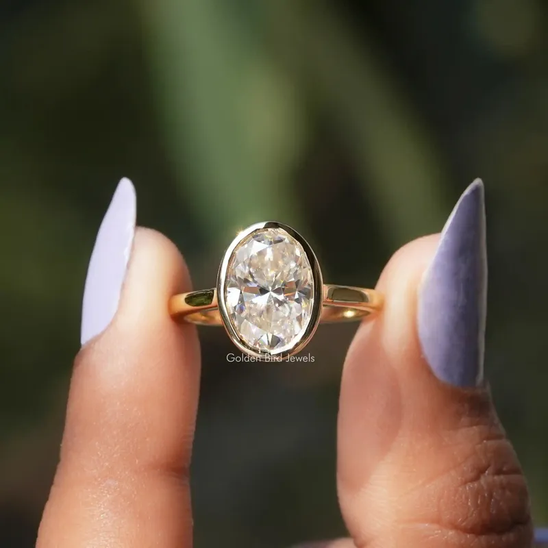Oval Cut Moissanite Solitaire Bezel Set Engagement Ring oval cut engagement ring