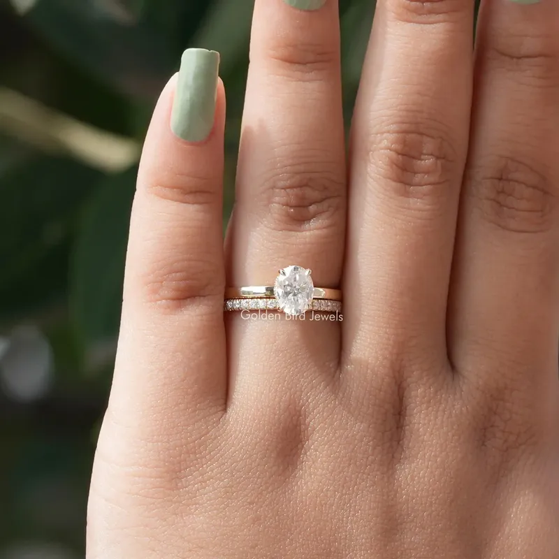 Oval Cut Moissanite Solitaire Hidden Halo Ring vy 4