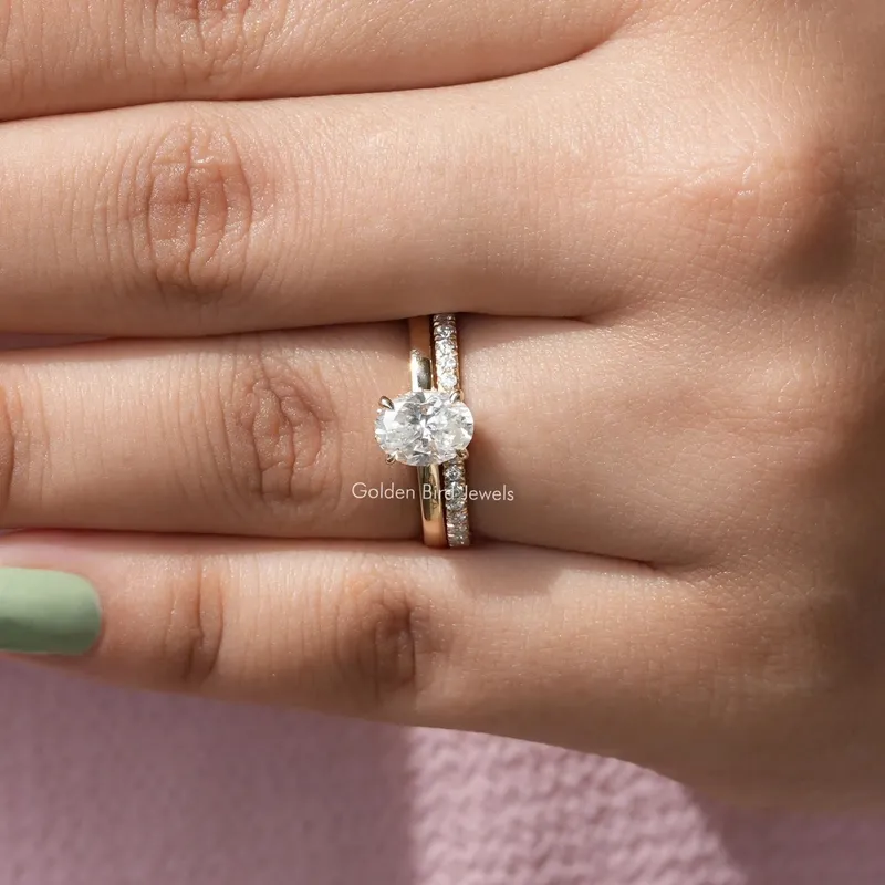 Oval Cut Moissanite Solitaire Hidden Halo Ring vy 8