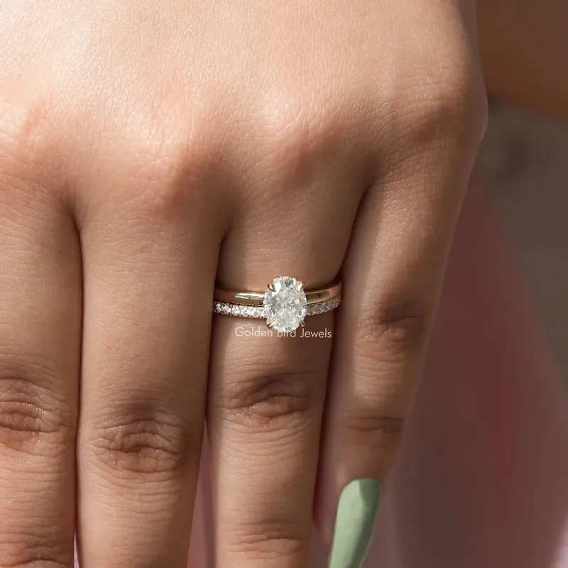Oval Cut Moissanite Solitaire Hidden Halo Ring vy 7