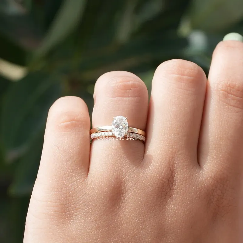 Oval Cut Moissanite Solitaire Hidden Halo Ring vy 5