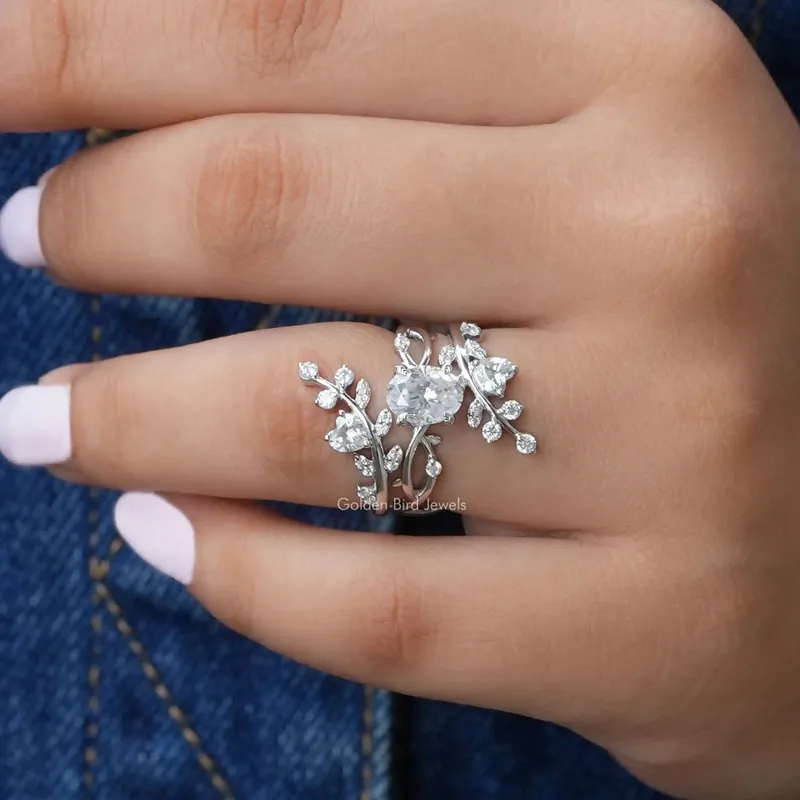 Oval Cut Moissanite Twisted Shank Bridal Ring Set vy 6