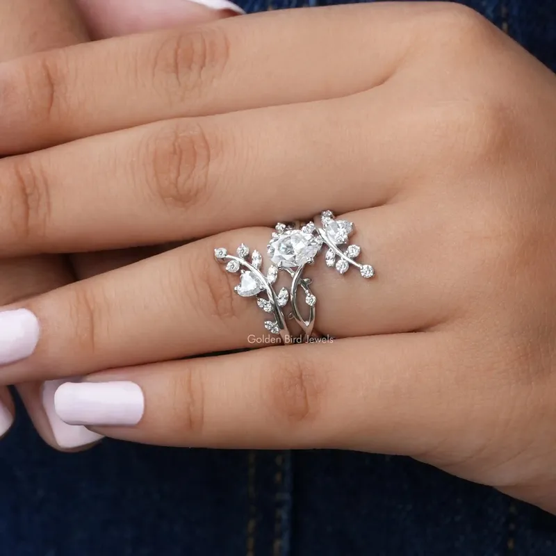 Oval Cut Moissanite Twisted Shank Bridal Ring Set vy 8