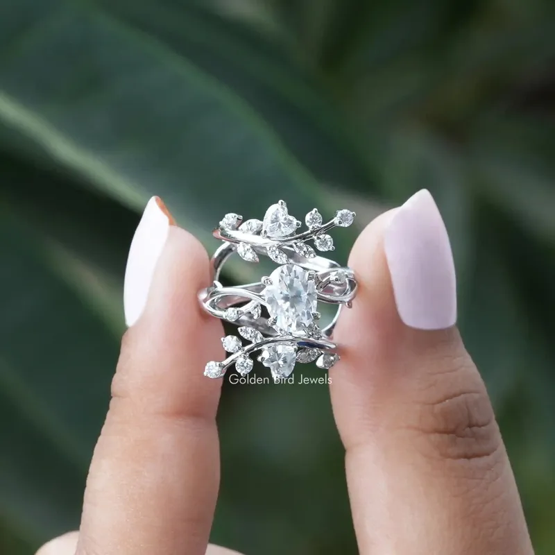Oval Cut Moissanite Twisted Shank Bridal Ring Set oval cut engagement ring