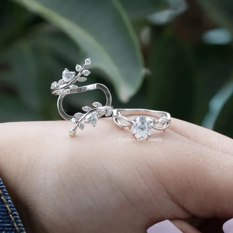 Oval Cut Moissanite Twisted Shank Bridal Ring Set vy 5