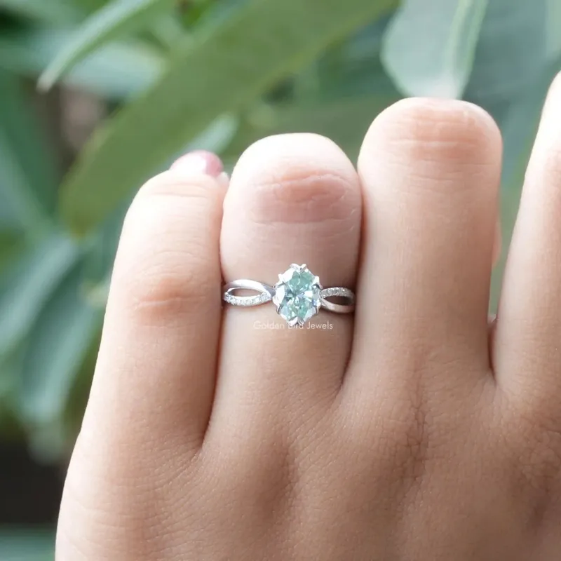Oval Cut Moissanite Twisted Shank Engagement Ring view 7