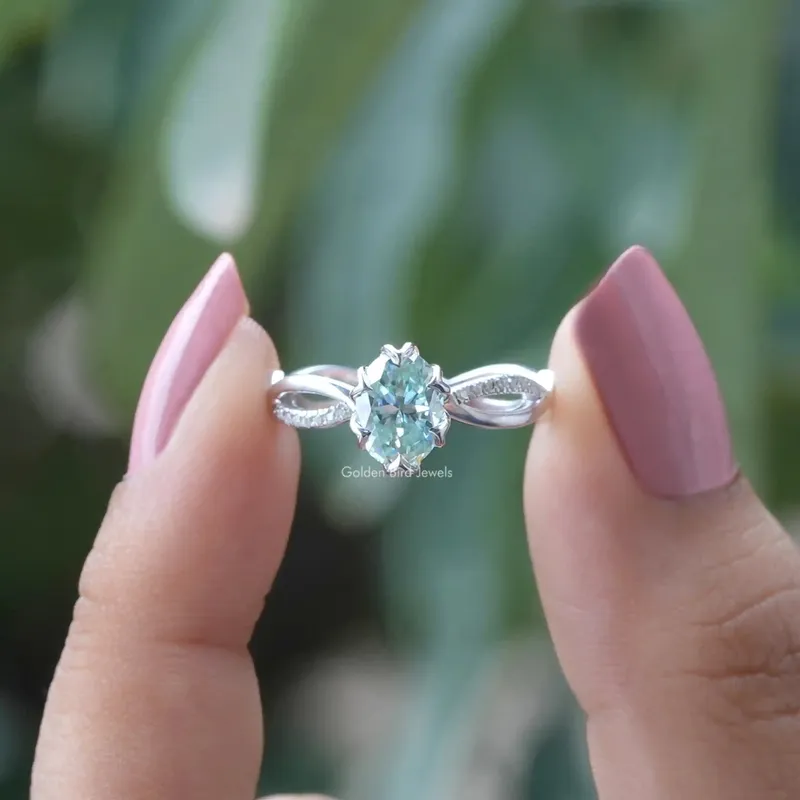 Oval Cut Moissanite Twisted Shank Engagement Ring blue oval cut engagement ring