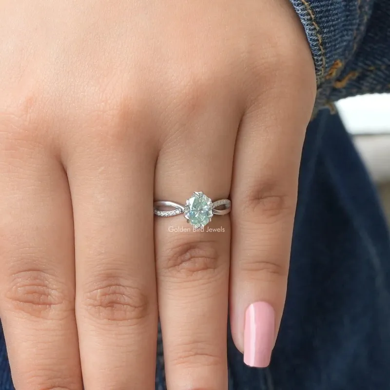 Oval Cut Moissanite Twisted Shank Engagement Ring view 6