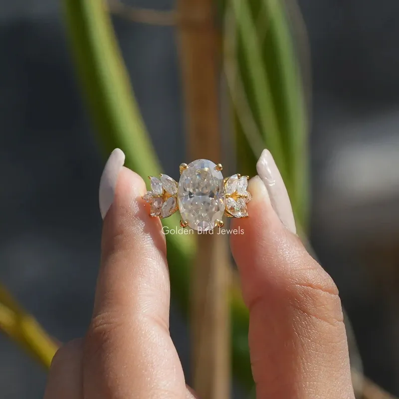 Oval Cut Moissanite Vintage Style Cluster Ring vy 3