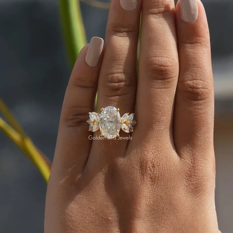 Oval Cut Moissanite Vintage Style Cluster Ring vy 10