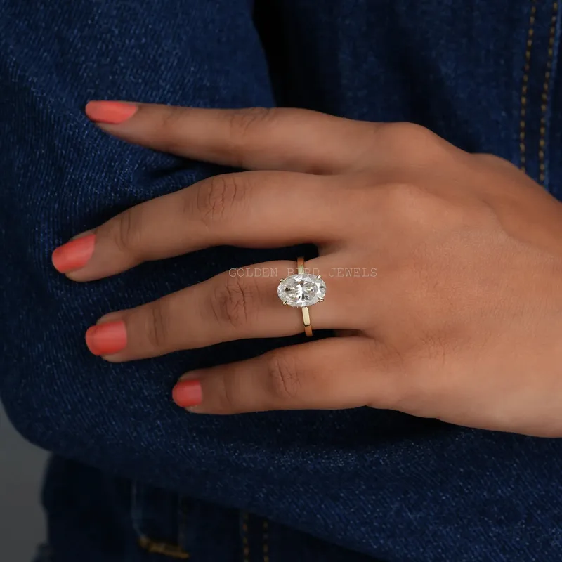 Oval Cut Solitaire Hidden Halo Ring vy 3