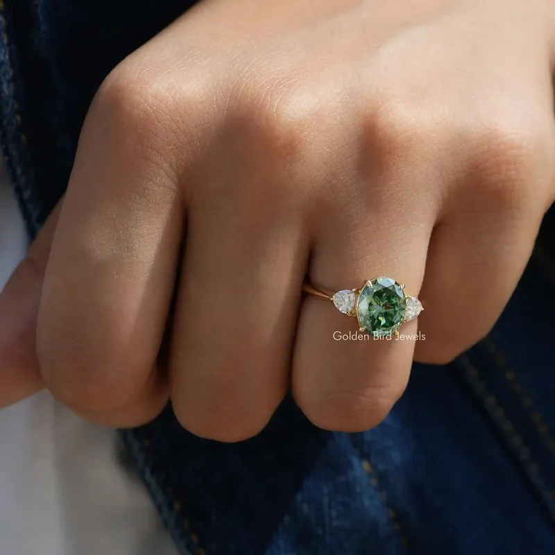Oval Cut Three Stone Moissanite Engagement Ring vy 6