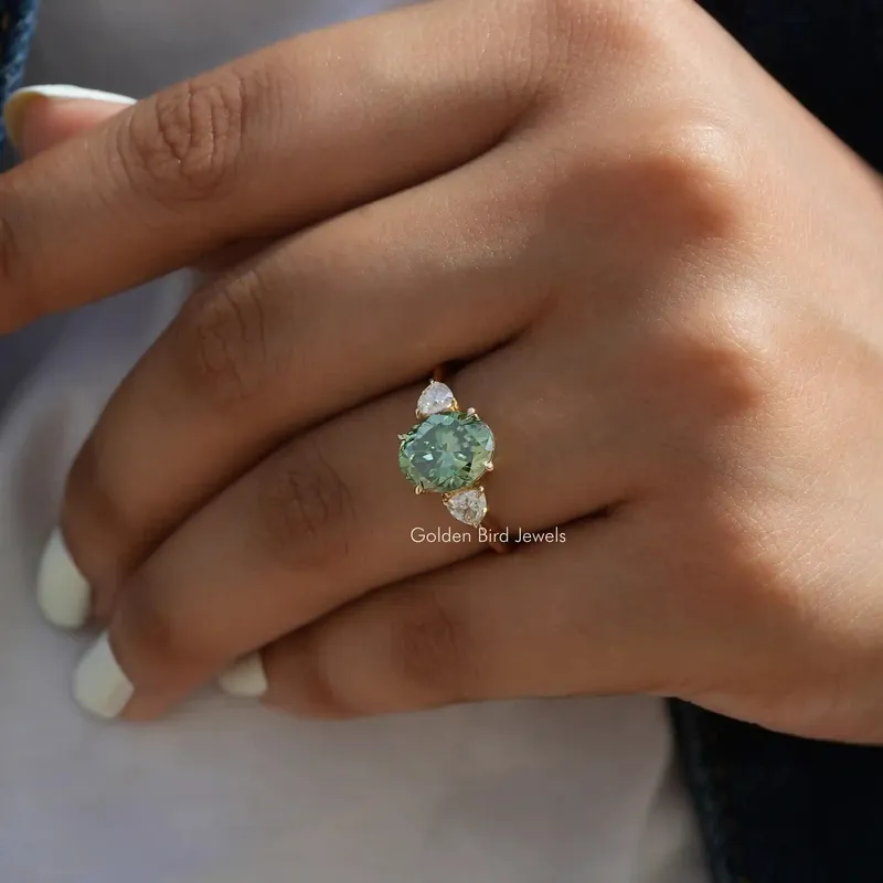 Oval Cut Three Stone Moissanite Engagement Ring vy 7