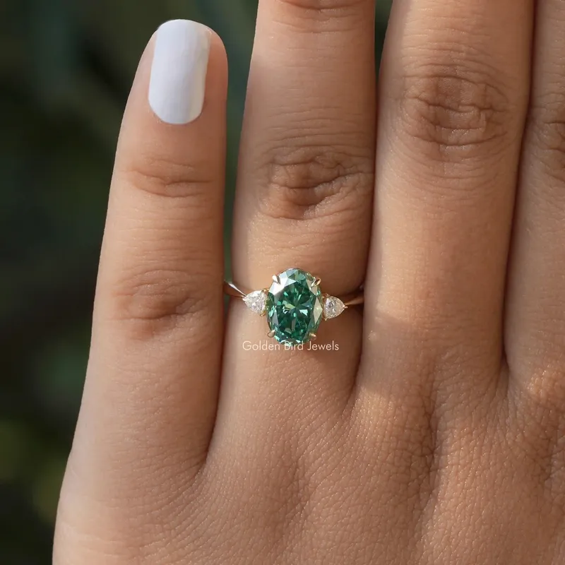 Oval Trillion Three Stone Moissanite Engagement Ring vy 3