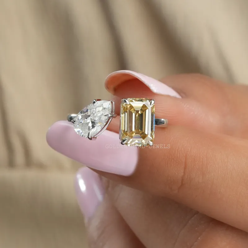 Pear And Emerald Cut Toi Et Moi Moissanite Ring vy 7
