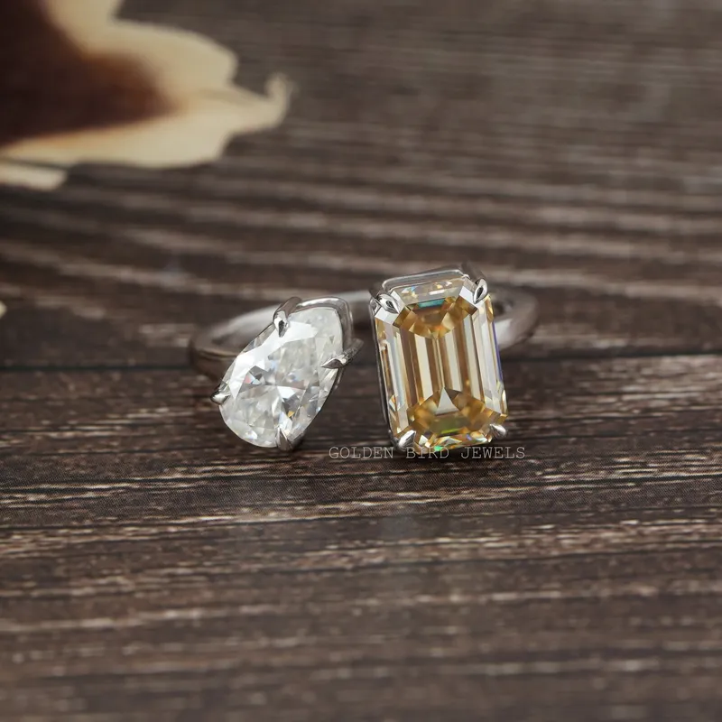 Pear And Emerald Cut Toi Et Moi Moissanite Ring yellow emerald emerald cut engagement ring